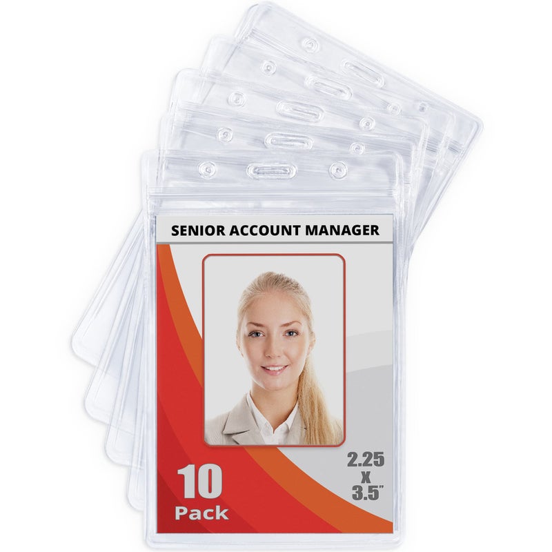 Mifflin-USA Plastic Waterproof ID Badge Holders (Clear, 2.25x3.5 Inch, 10 Pack), Vertical Hanging Name Card Holder with Zipper, Resealable Bulk Nametag Holders - Image 1